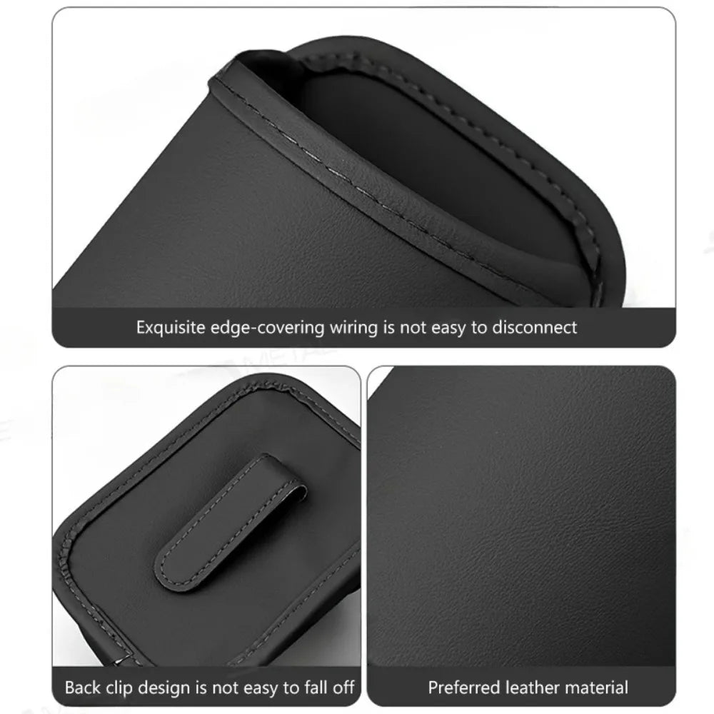 Leather car door cup holder with back seat storage; fits Apple Watch Series 1-7 in standard/sport bands. Universal cutout des