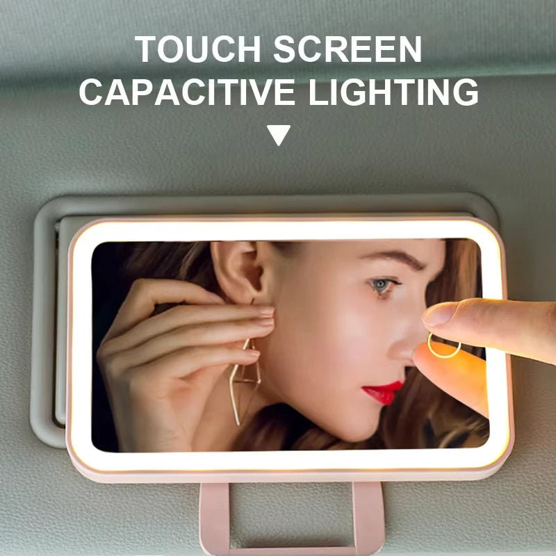 Touchscreen LED auto mirror with HD clarity — perfect for on-the-go makeup or grooming. Car-interior compatible. 110x65mm, US