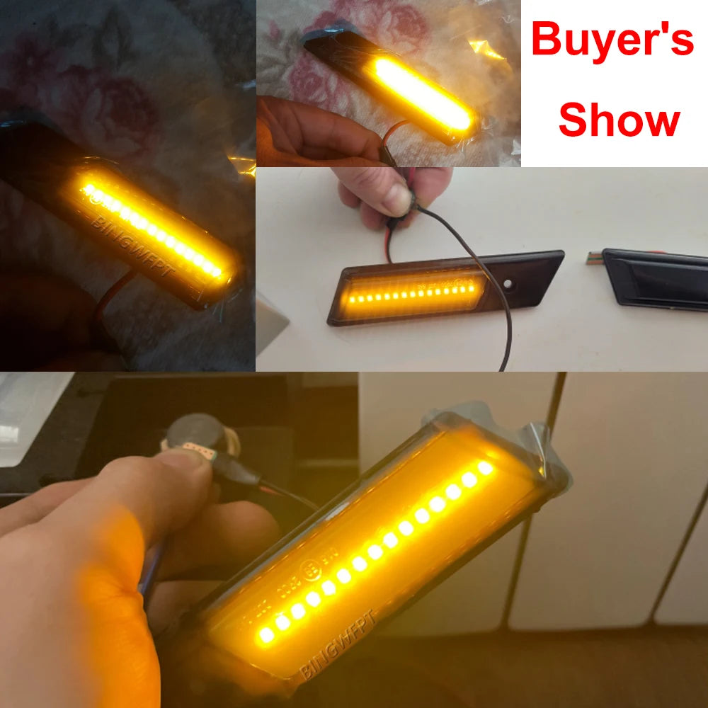 Person holding a lighter, displaying "BMW E32 E34 E36 (1990-1996)" inscription - Dynamic LED side markers.