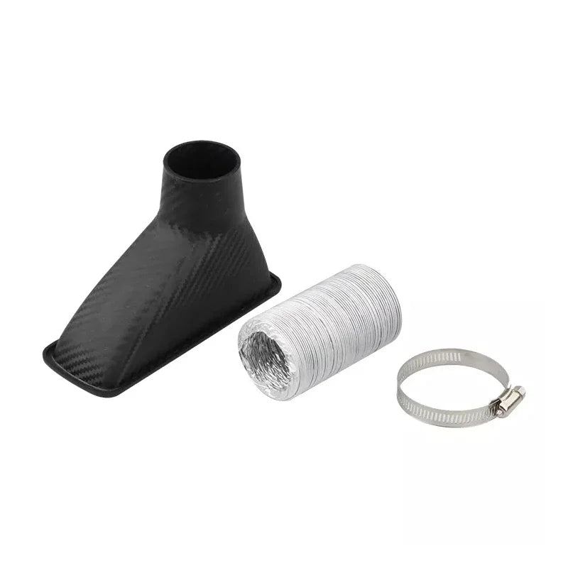 Black carbon fiber air intake kit with dual hoses — fits M4/M3/E46/E36/E90/E87. High-flow turbo inlet upgrade for performance