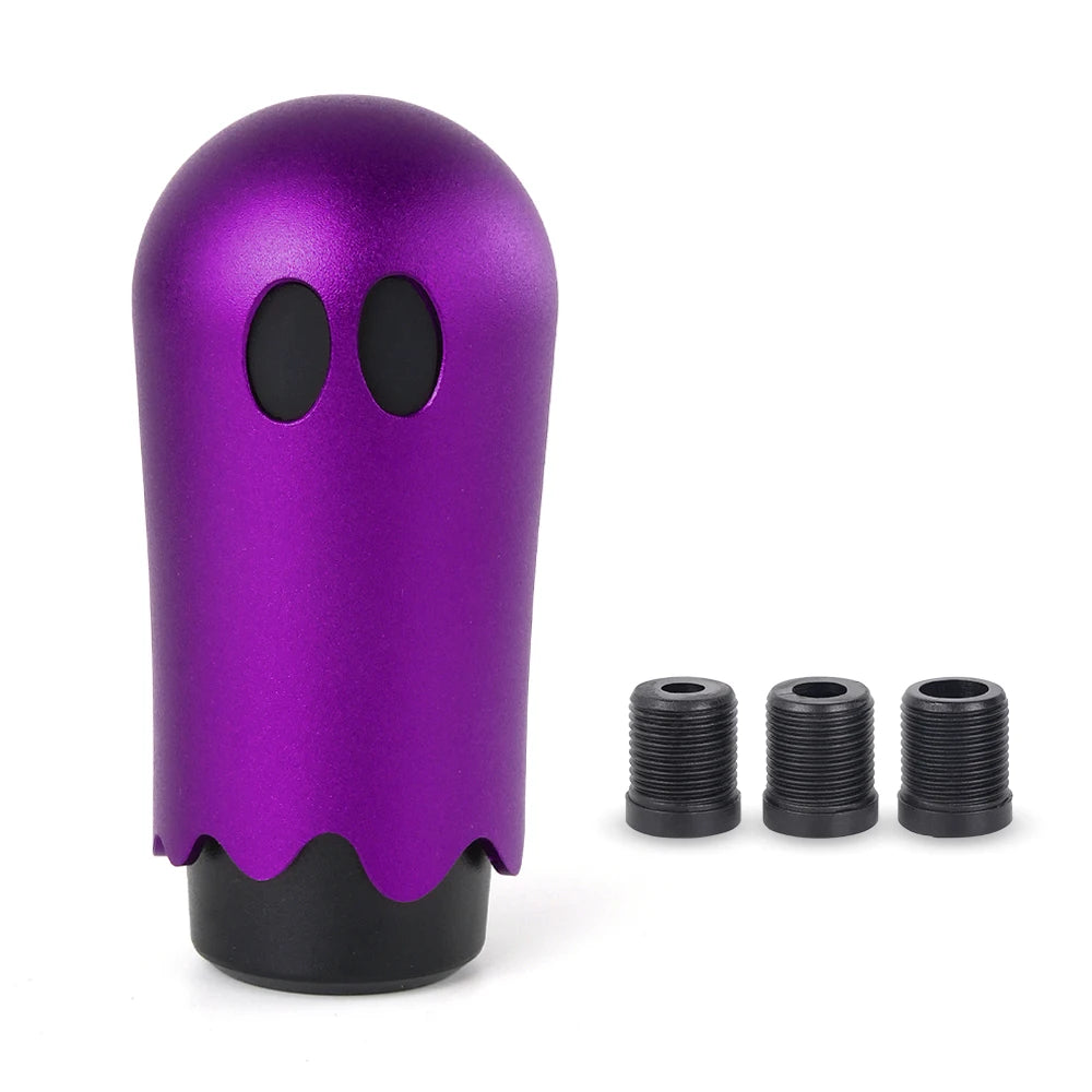 Purple plastic shift knob with two black cap attachments for M8/M10/M12 transmissions, 86mm height.