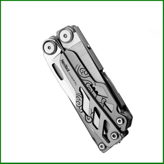 'Folding 16-in-1 multitool with knife, pliers, and screwdriver bits — pocket-sized versatility.'