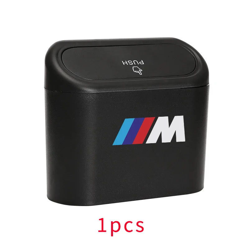 Mini hanging trash can with lid for BMW E36, E46, E90 X5 models. No connection to BMW M Power battery pack.