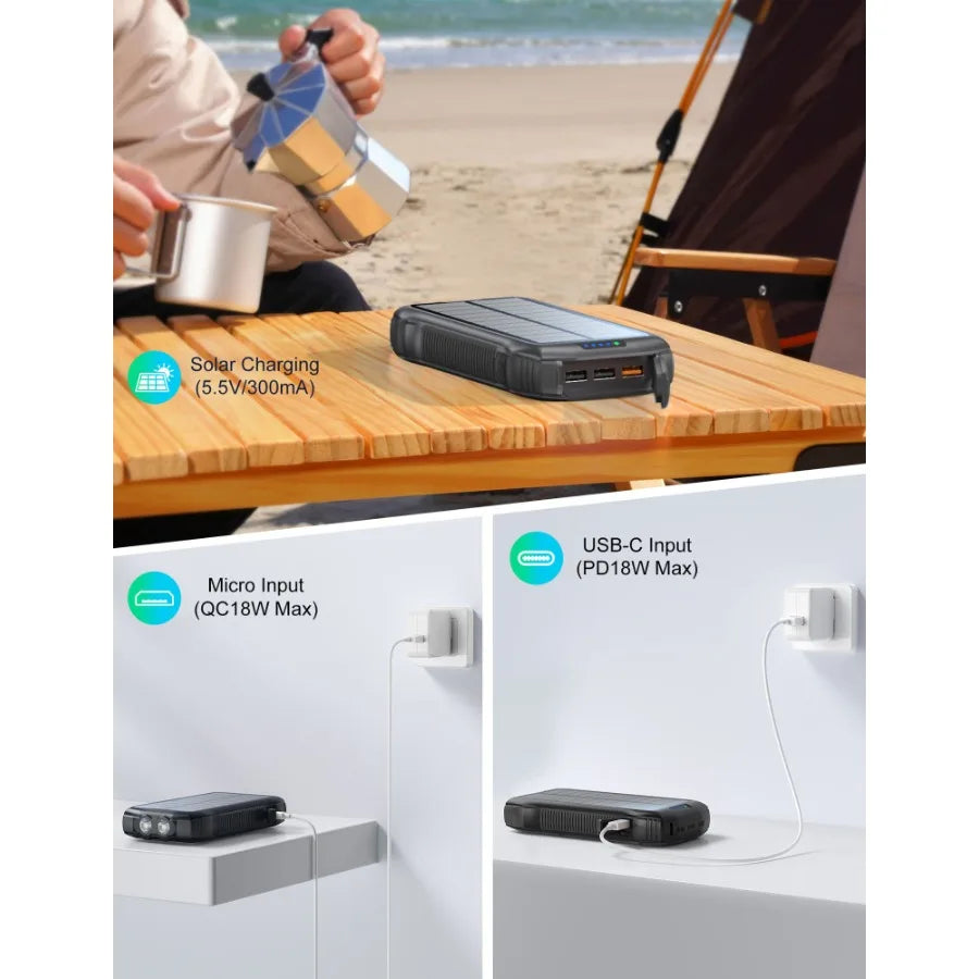 Portable Solar Power Bank 33500mAh with Flashlight - JustUsRacers