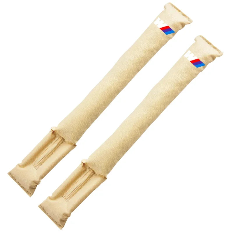 Beige elastic gap filler for BMW E36, E39, E46, E60 X5 leather seats. Adjusts to size for custom fit.