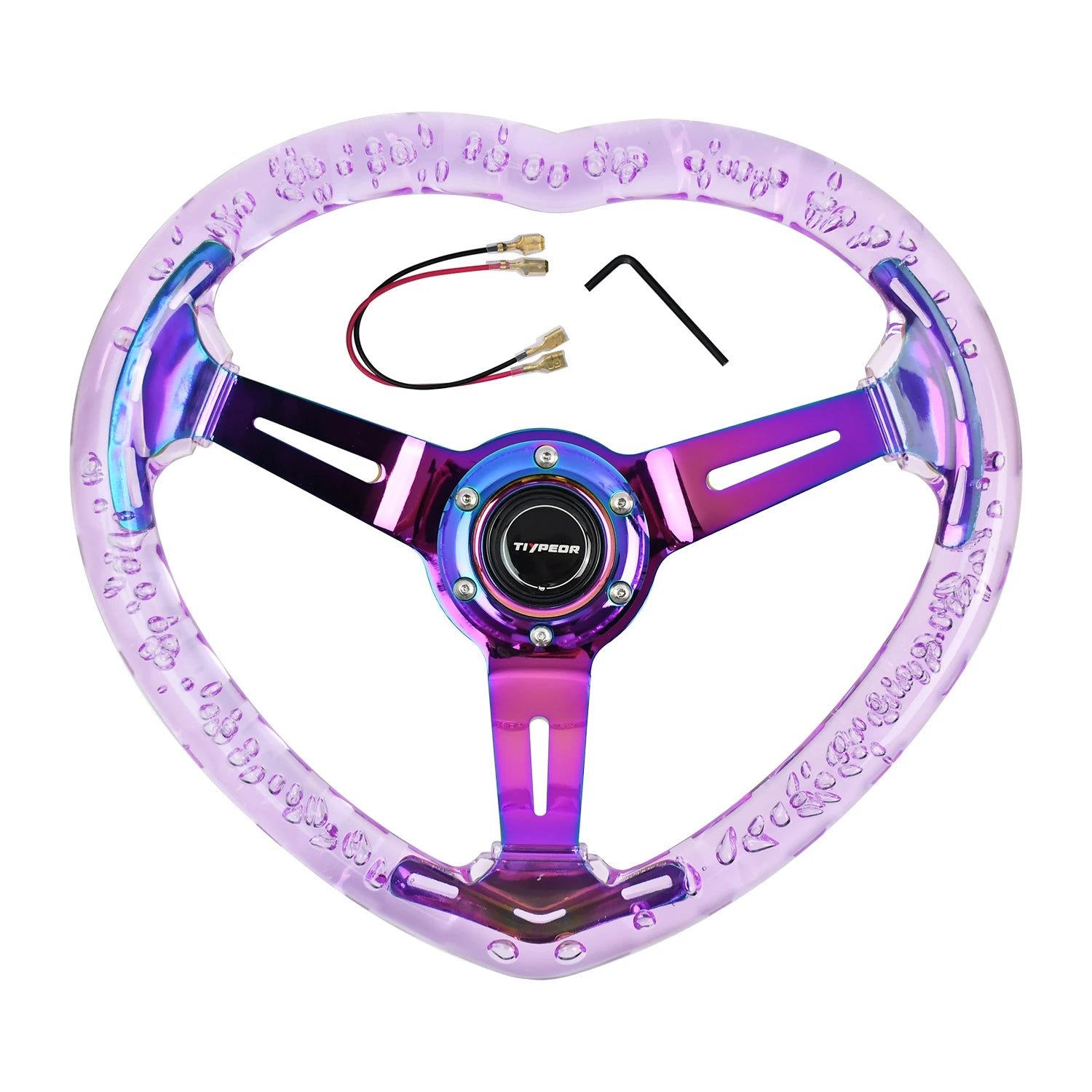 'Acrylic heart wheel: 350mm, multi-color; main hues: purple, blue.'
