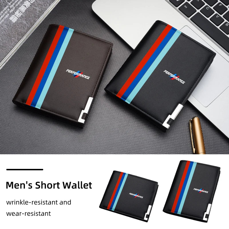 "BMW E36 E46 Leather Car Wallet with RFID blocking technology for securely holding cards."