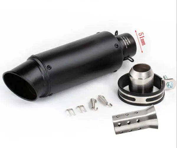 Black carbon exhaust with metal connector for Suzuki GSX-S1000 and Versys motorcycles.