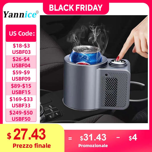 Adult beverage in 2-in-1 car mug with mini display — fits cup holders. Size and content not included. Product may heat or coo