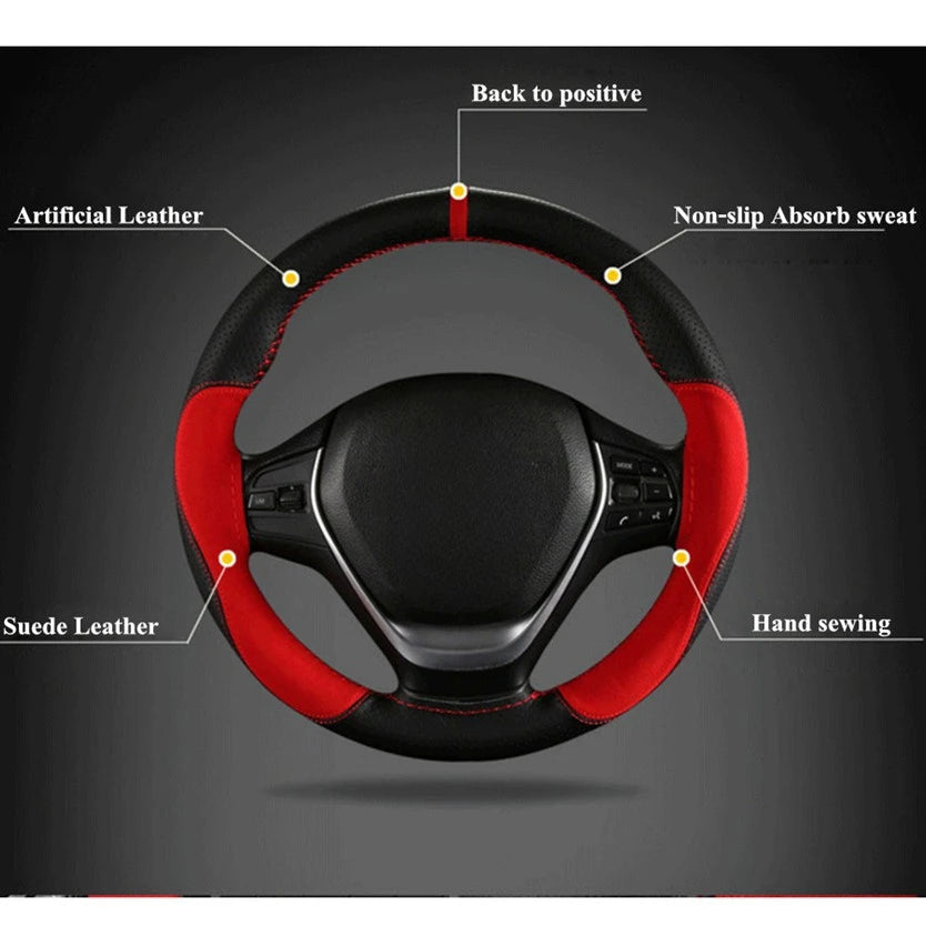 Suede Leather Car Steering Wheel Cover 15 Inch - JustUsRacers