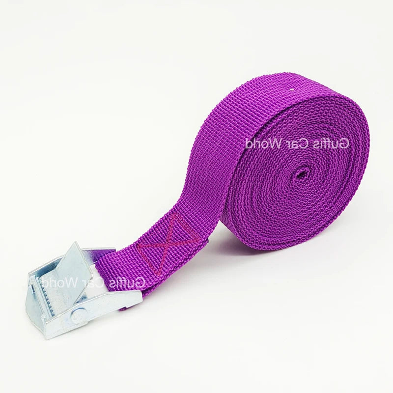 "5M Heavy-Duty Cargo Straps with Metal Buckles. Securely transport cars, motorcycles, bikes, luggage, and hauling items."