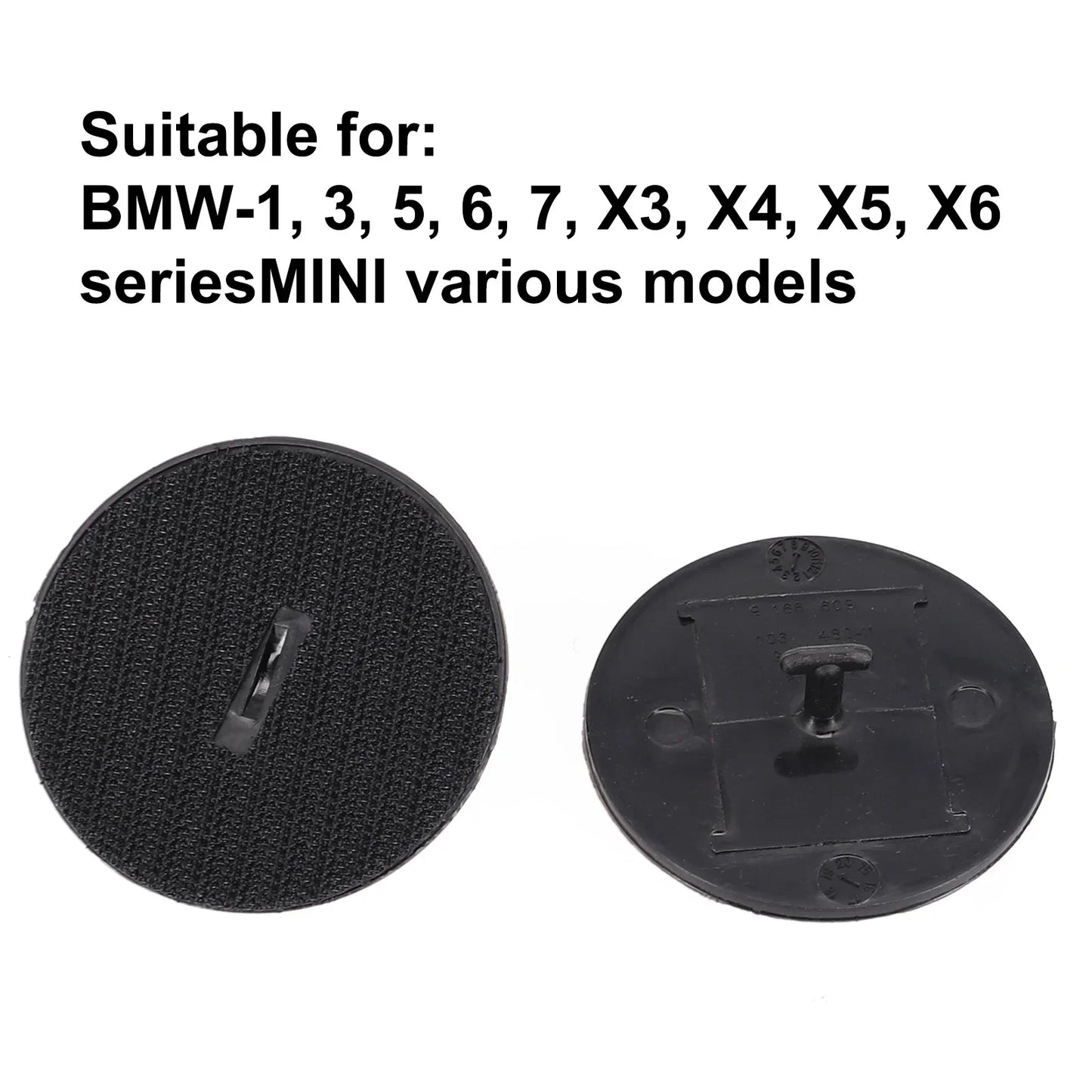 Black plastic clip with a white background - BMW/MINI floor mat anchor.