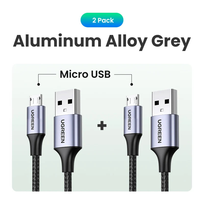 'Ugreen 2m Micro USB-C to Lightning cable in 2-pack. Fast charge iPhone/iPad with nylon braided durability.'