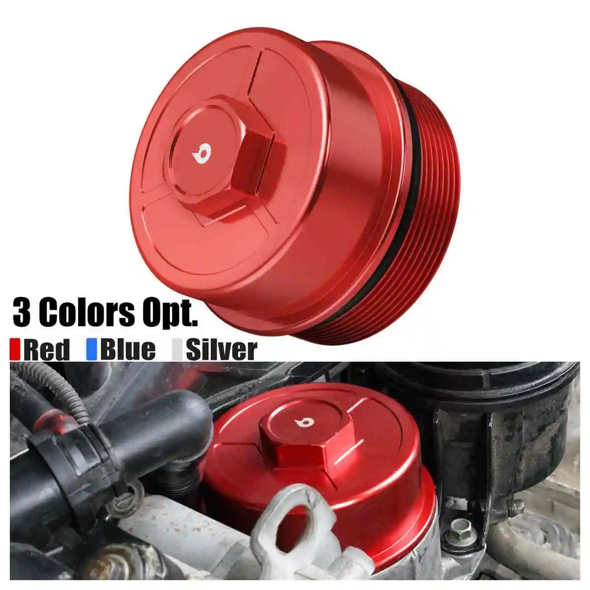 Red oil filter cap with O-ring for BMW M52/M54 engines (E46, E39, E36, Z4).