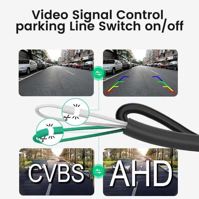 'Golden fisheye AHD rear view camera with CVBS output and remote control. 170-degree view at 1920x1080P/720P. Fits car parkin