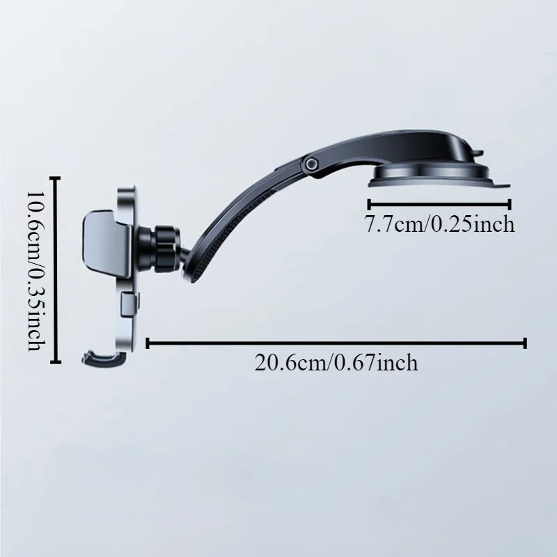 'Universal car phone holder with suction cup. Fits Samsung and other devices. Wall mount design.'