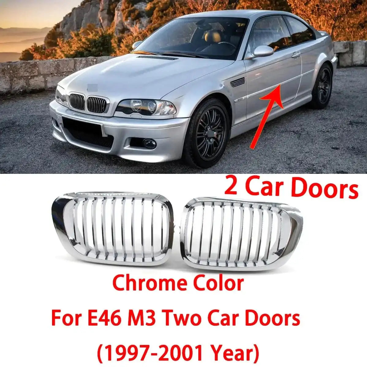 BMW E46 Kidney Grille Double Slats Black – 3 Series 2002–2005 (320i 325i 325xi 330i 330xi 4-Door) - JustUsRacers