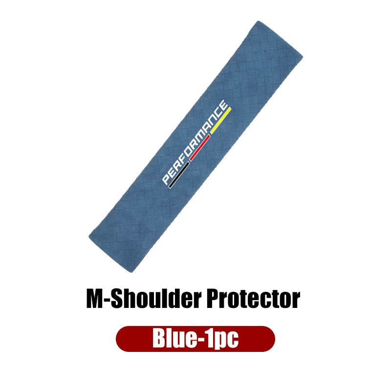 "Blue shield cover for BMW E36, E39, E46 seat belt shoulder pads"