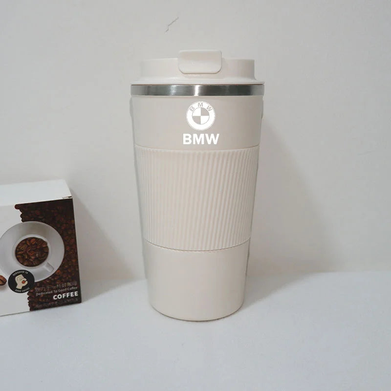 White BMW M Sport Travel Mugs with matching lids.
