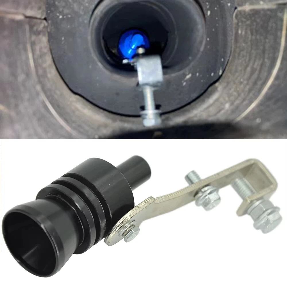 Close-up of the blue status light on the Universal Turbo Whistle Muffler Insert.