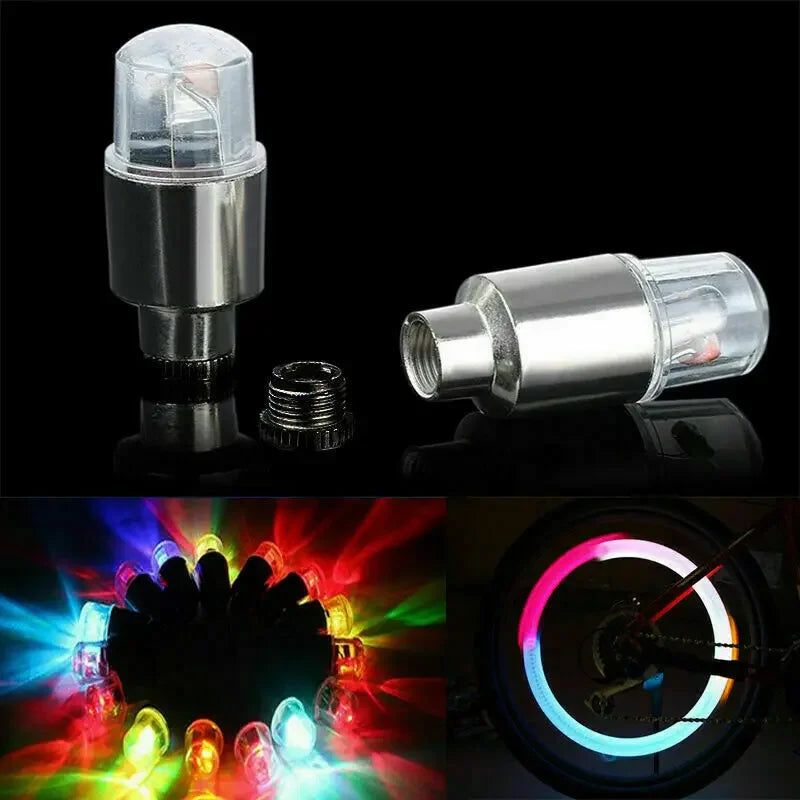 'Universal car LED tire lights in pair. Colorful neon valve covers with music sync function.'