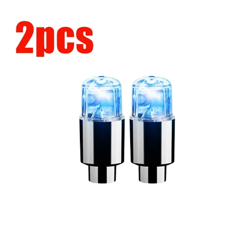 'Universal car hub LED lights with blue neon. Fits BMW and more. Two-piece kit.'
