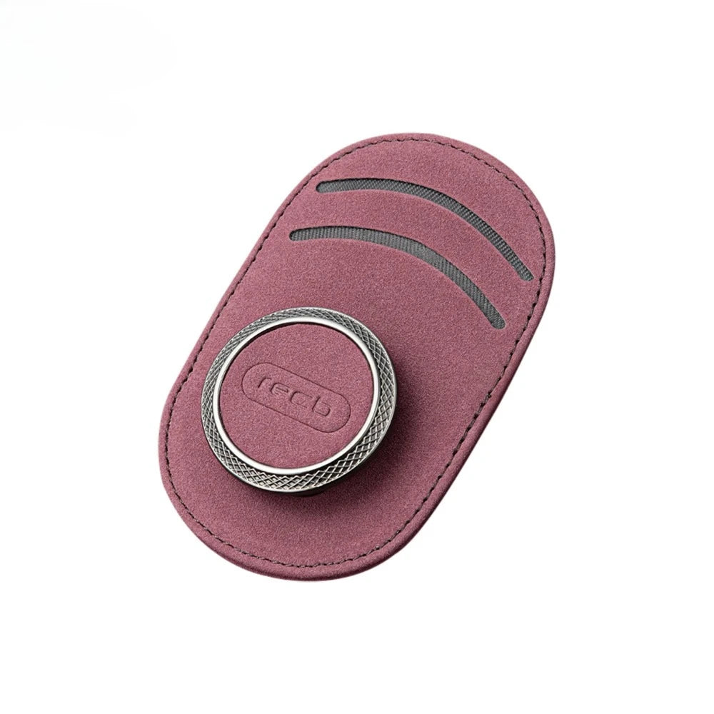 'PU leather storage bag with zipper — fits sun visors. Includes metal ring for keys.'