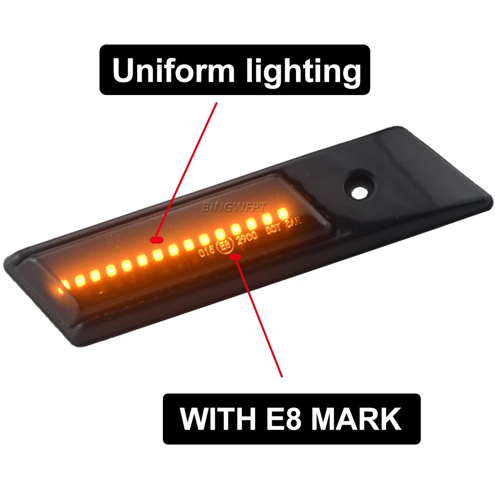 "Dynamic LED side marker lights for BMW E32, E34, and E36 models (1990-1996)."