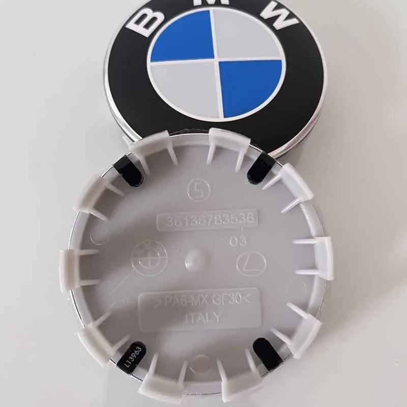 Set of 4 BMW wheel center caps with authentic emblem. Sizes: 56mm and 68mm.