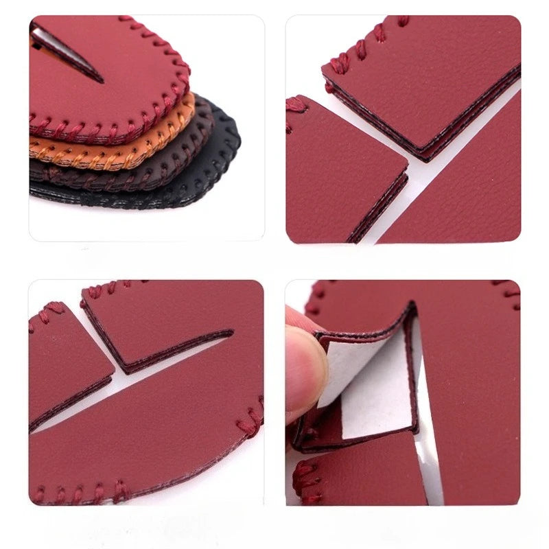Close-up of Red Leather Wallet with Detail Shot - Product: 1xPU Car Seat Belt Buckle Clip Protector. Minimalist branding opti