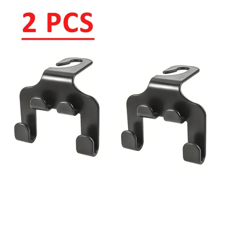 'Universal car seat hook hanger in matte black - holds essentials tidy. Two pieces included.'