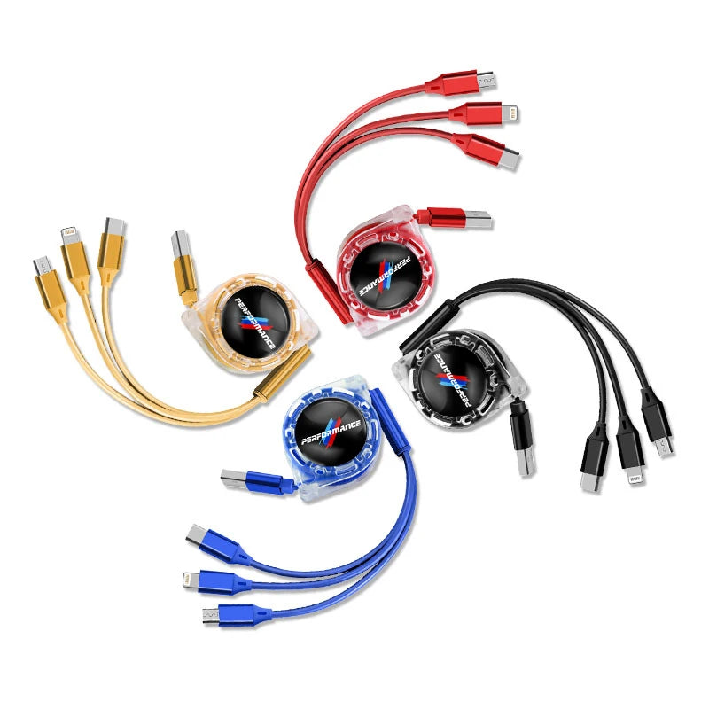 Four USB-C and one USB fast-charging cables for BMW and universal use.