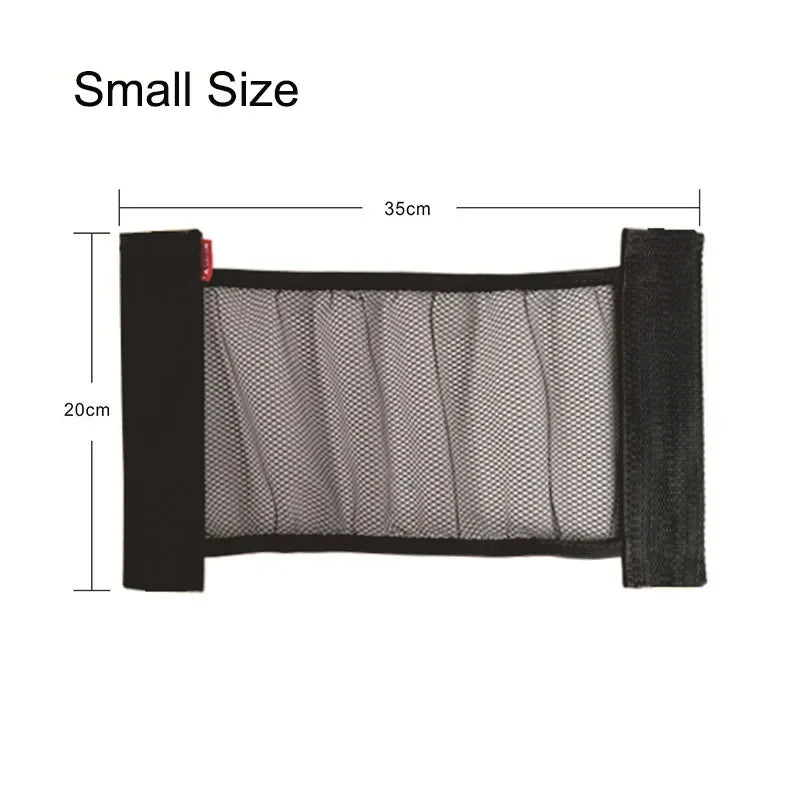 'Car trunk organizer: elastic mesh pocket for small accessories. Fixes to rear wall.'