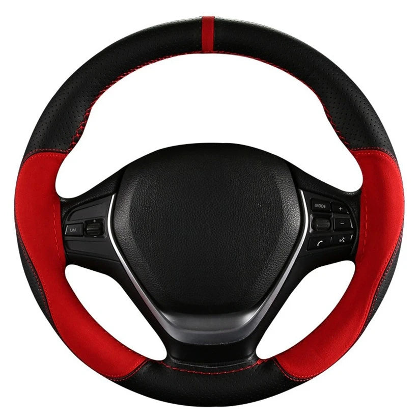 Suede Leather Car Steering Wheel Cover 15 Inch - JustUsRacers
