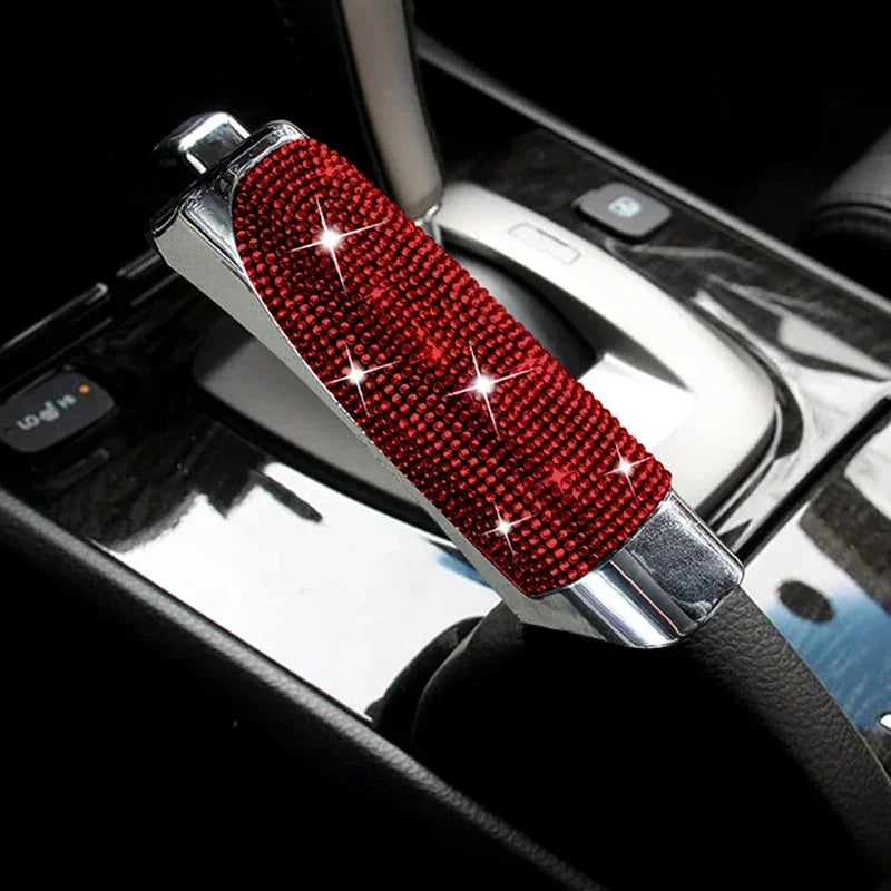 Red and white diamond pattern handbrake cover for universal fit cars. Add elegance to your vehicle's interior.