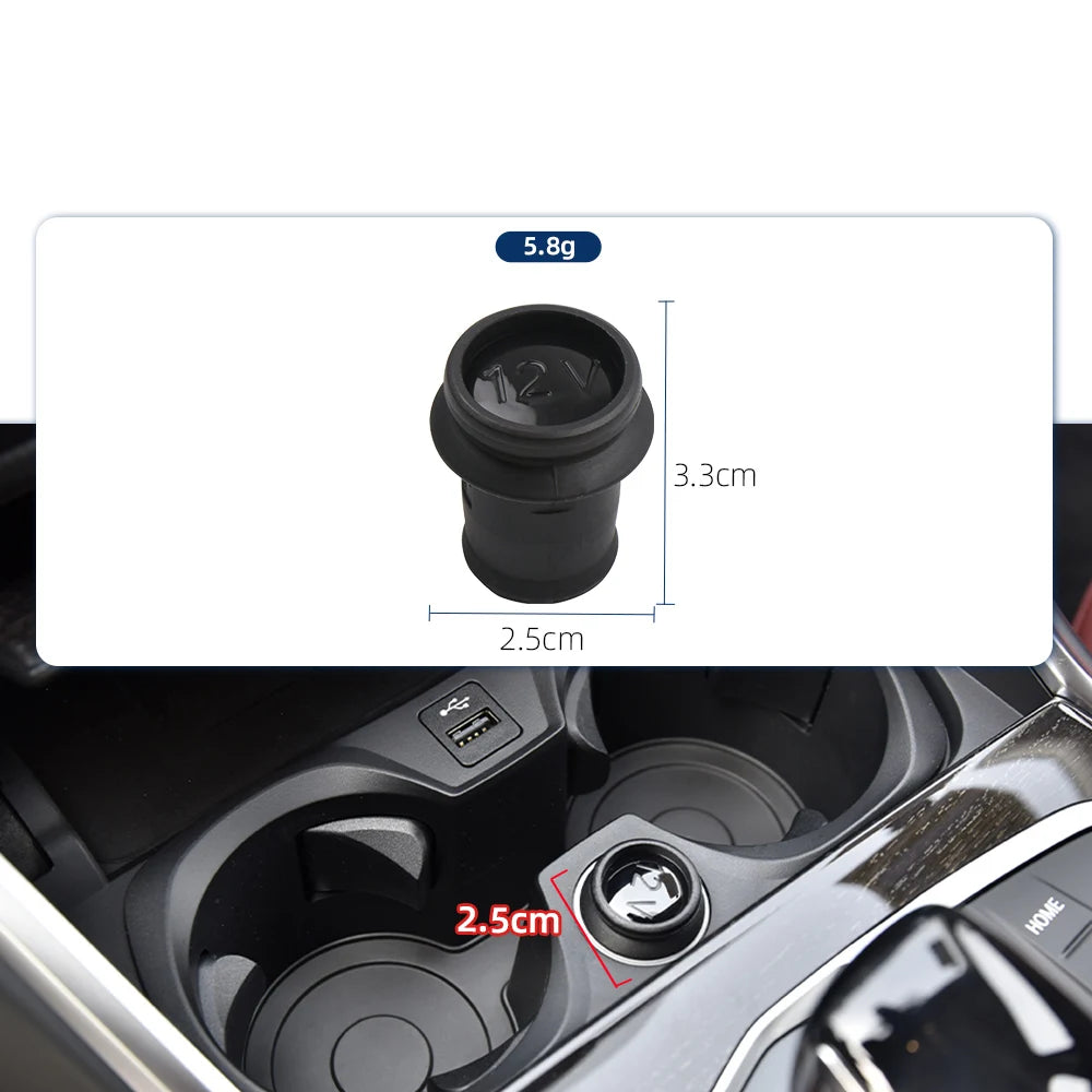 Red and black Universal Cigarette Lighter Dust Plug. Fits in vehicle cup holders.