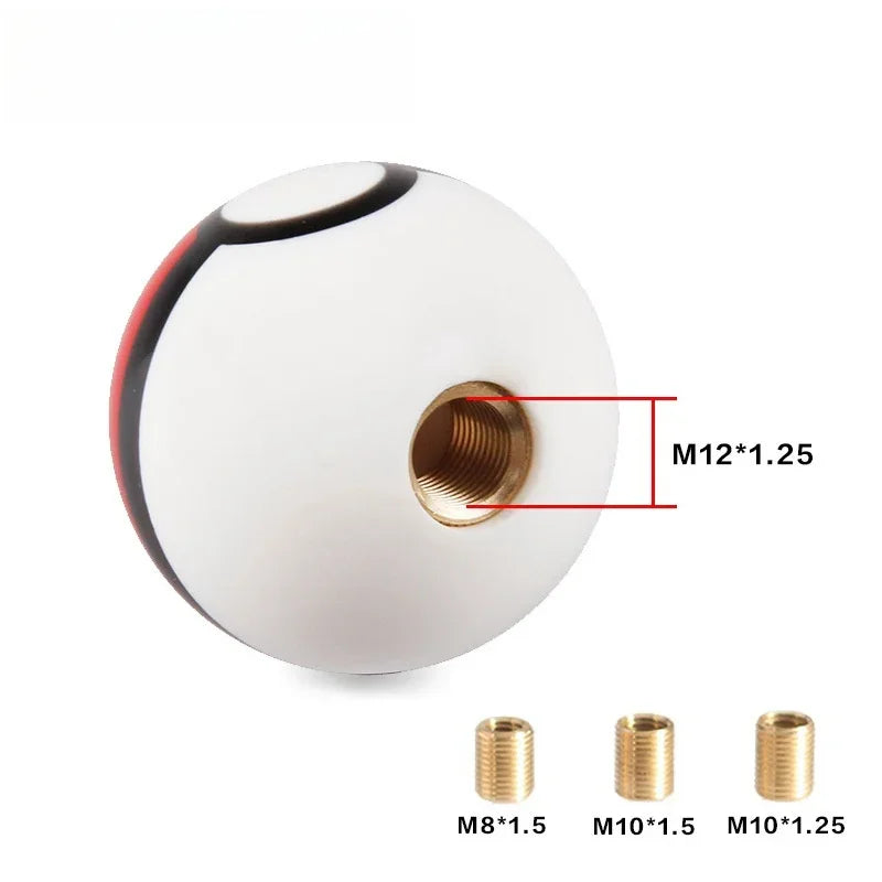 White Poké Ball with alternating black and red stripes.