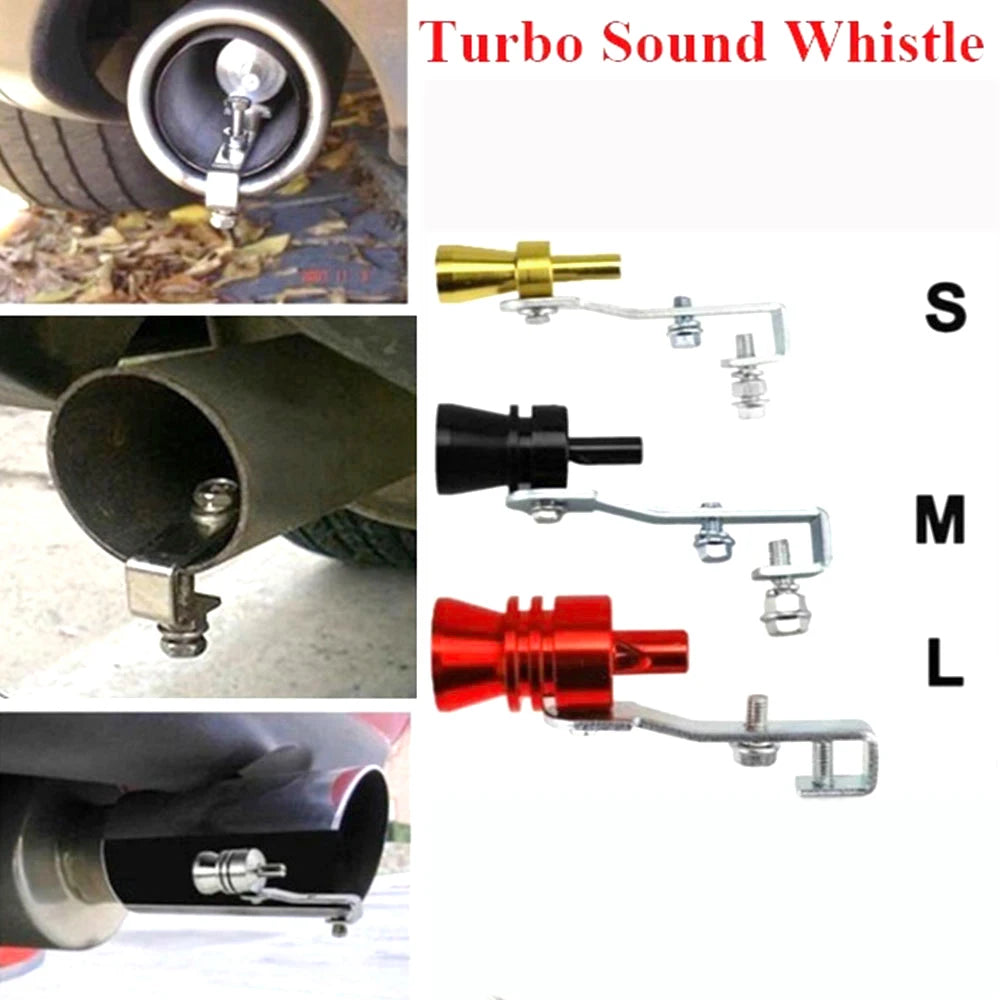 "Universal Turbo Muffler Tip: Enhances exhaust sound with turbo whistle effect."
