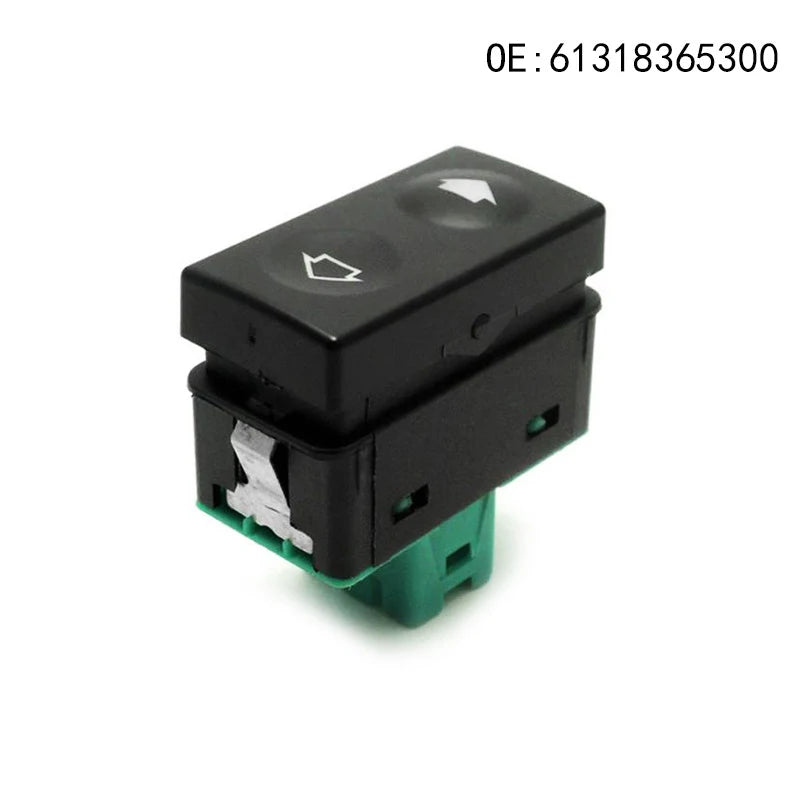 Black and white push switch with a green button for BMW E36 sunroof control (Part No.: 61318365300)