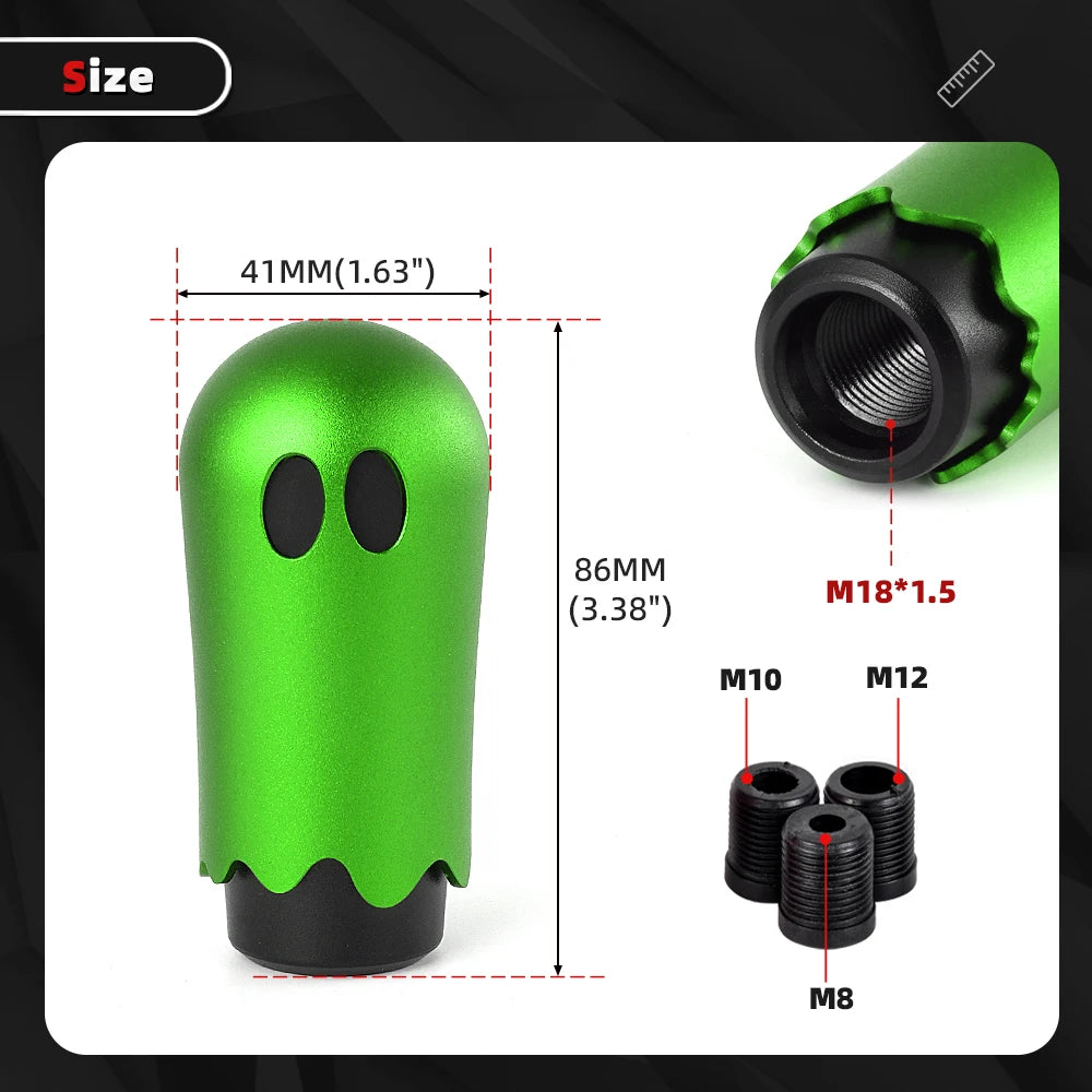 Green anodized aluminum shift knob for M8/M10/M12 transmissions, 86mm tall. (Model: SFN204)