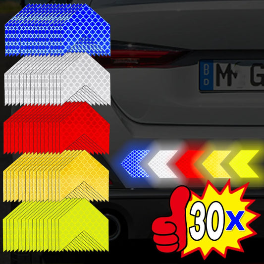 'Reflective arrow decal: upgrade vehicle safety with style. Fits car doors or windows.'