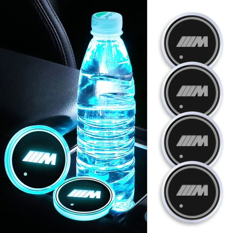 "BMW M LED coaster: 3 pieces, illumines water bottles in cars."