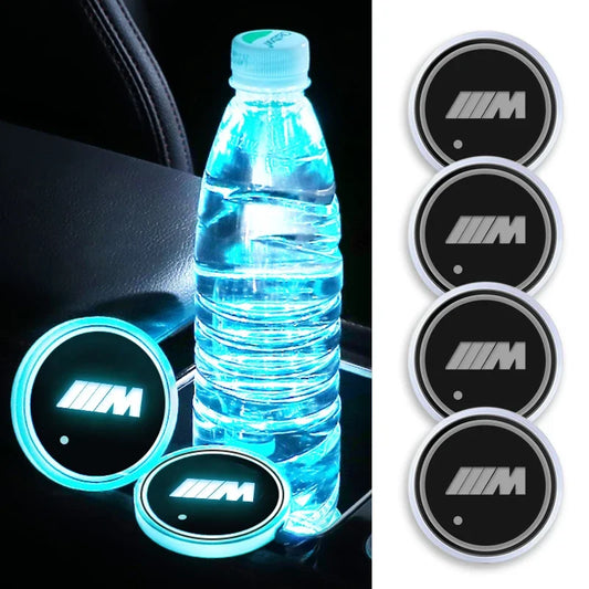 "BMW M LED coaster: 3 pieces, illumines water bottles in cars."