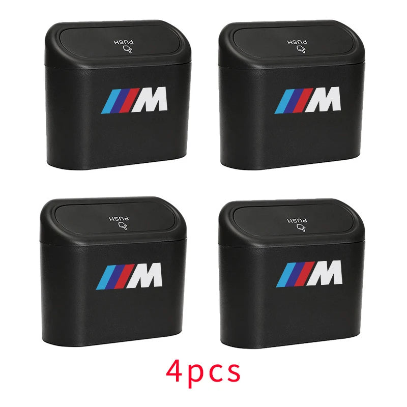 Four BMW M Logo stickers for decorative use on Mini Hanging Car Trash Cans with lids.

Or, if the product is sold separately 