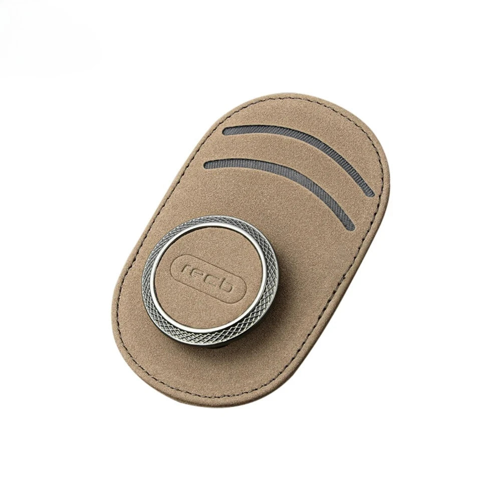 'PU leather storage bag with zipper and metal ring. Fits car visors, accessories. Universal fit for dashboard organization.'