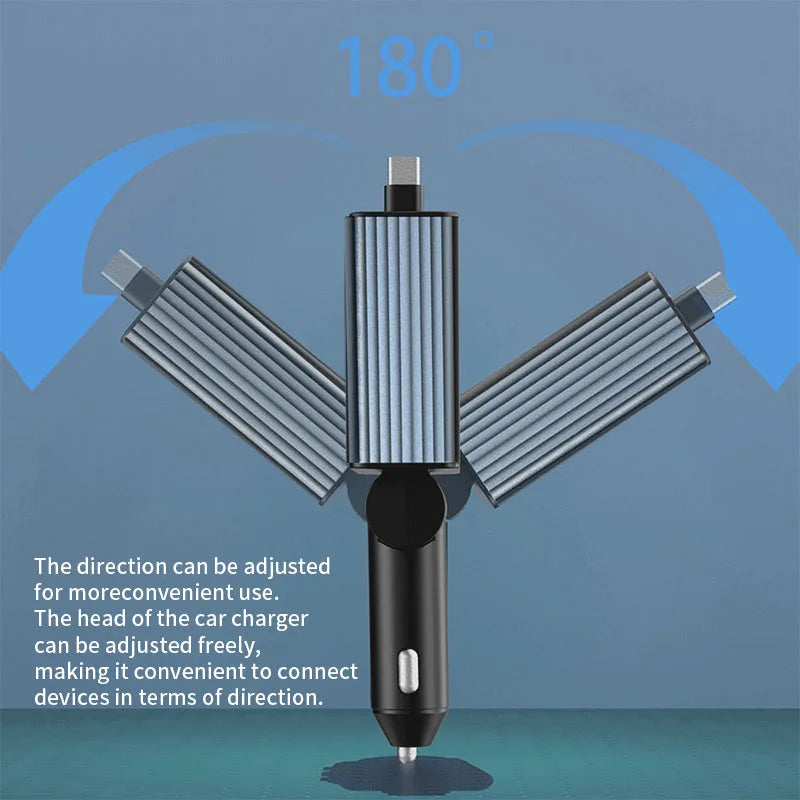 'Diagram shows dual-antenna design on Bluetooth 5.3 FM Transmitter with USB PD and Type-C cables for fast car charging.'