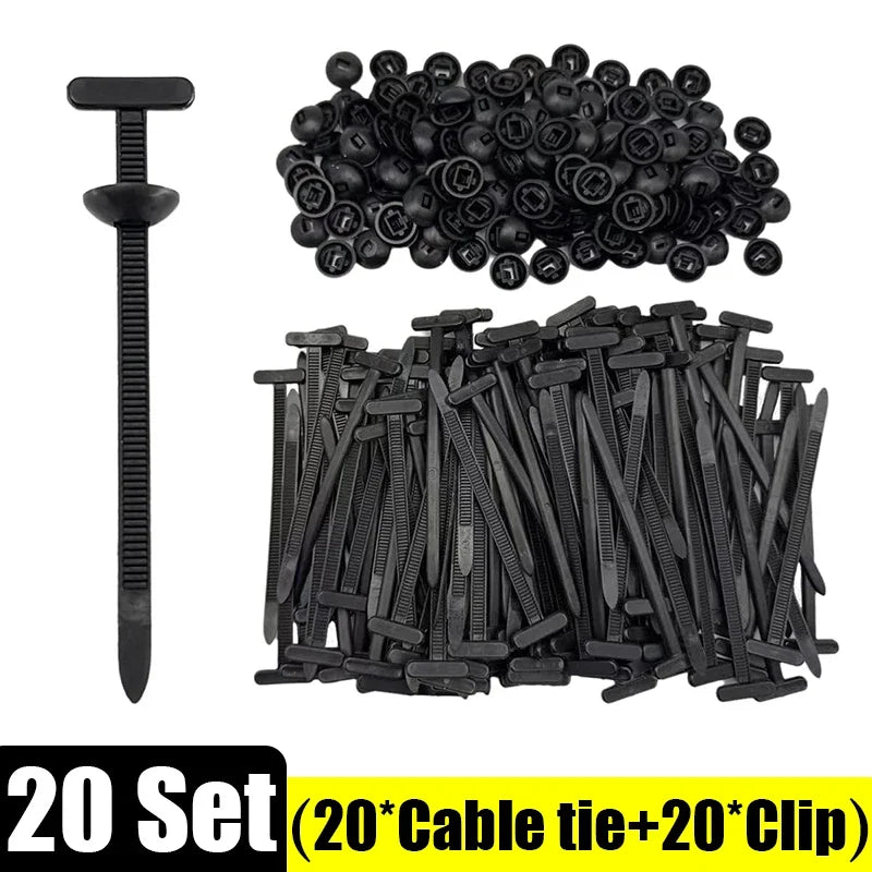 Black plastic screw set - 20pcs for nylon cable tie fasteners. Compatible with electric screwdriver. Replacement clip screws.
