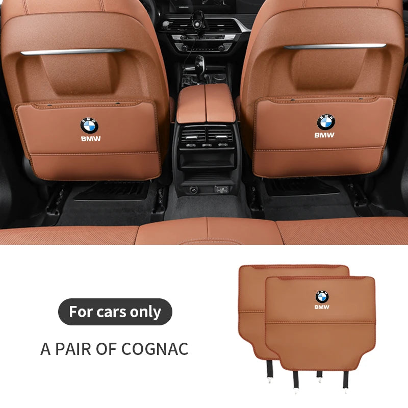 "BMW E36 E46 seat back kick pad with storage bag in genuine leather."