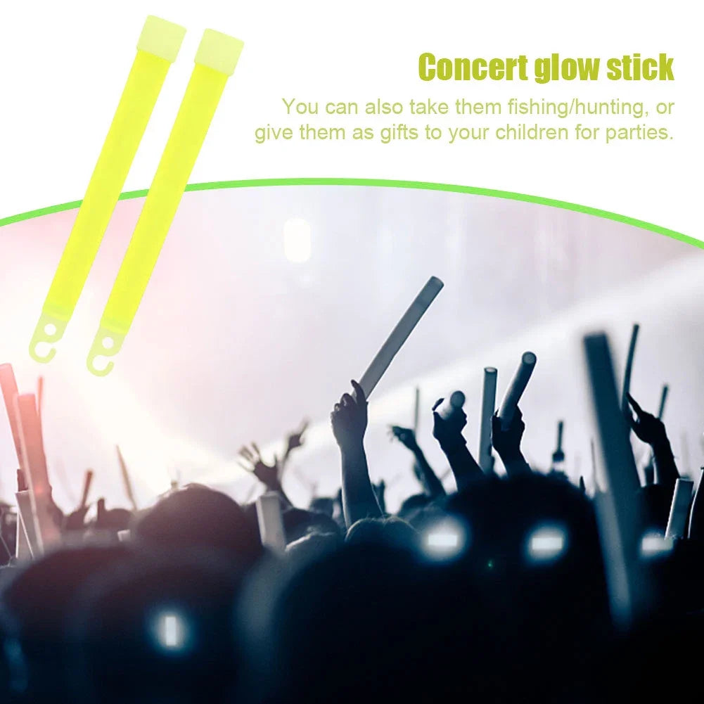 Six 6-inch military-grade glow sticks for emergencies in camping, hiking, or outdoor settings. Ideal for car safety gear.