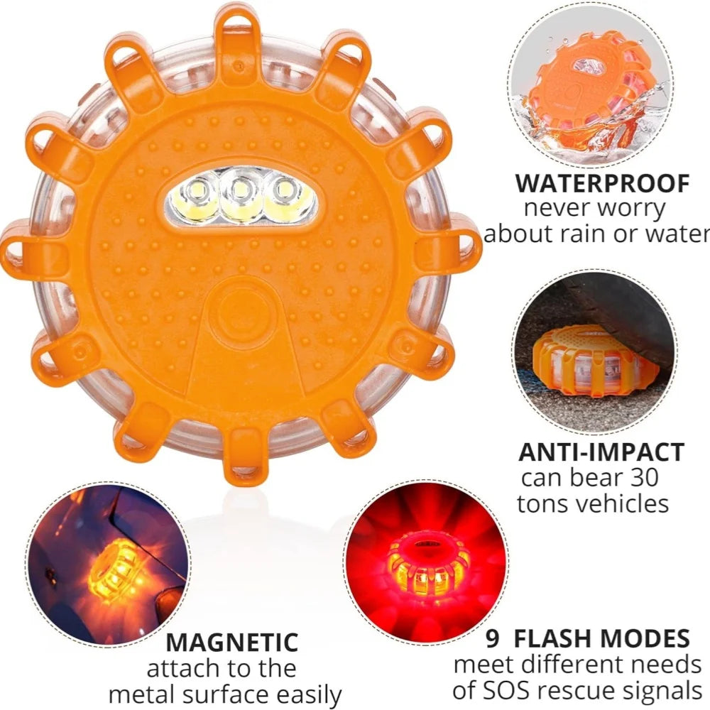 "USB-recharged LED road flare with magnetic base - Emergency light"